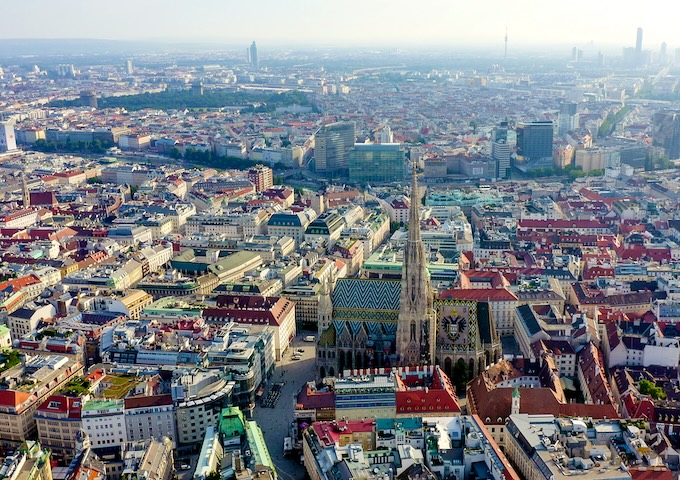 Aerial view of urban Vienna, Austria