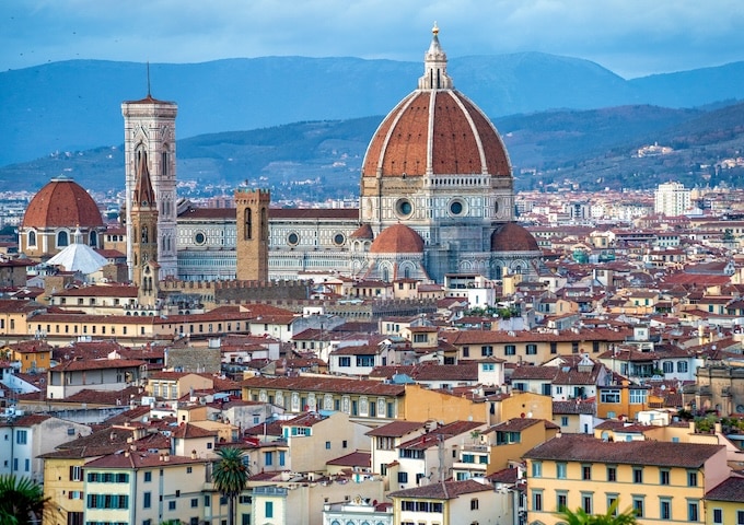 Panorama of Florence (Firenze) at golden sunset 